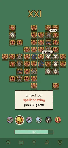 Spell crafting screen showing combinatorial magic system