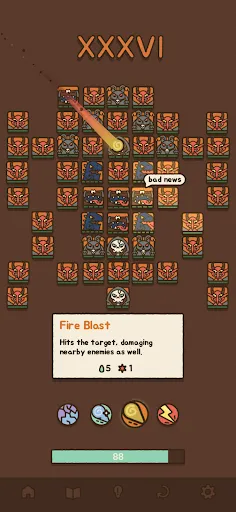 Dungeon floor with enemies and mana crystal pickups strategically placed