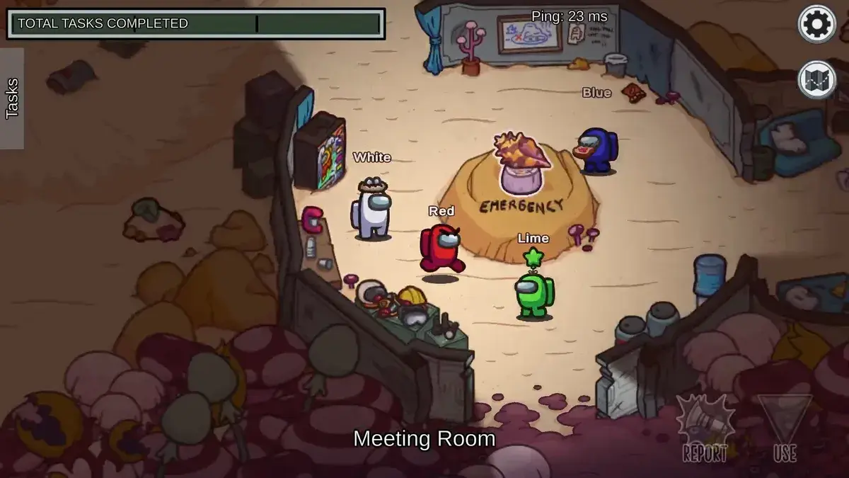 Emergency meeting discussion screen with players voting