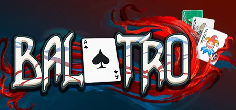 Balatro key art showing glowing poker cards forming a surreal hand