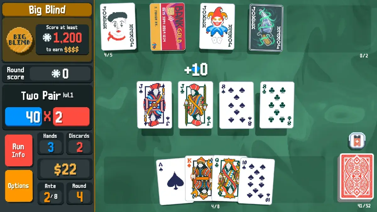Five joker cards with synergistic effects creating a massive score multiplier