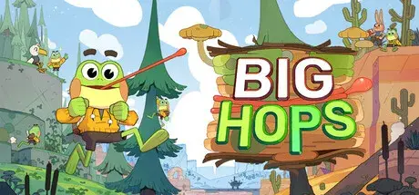 Big Hops key art with a cheerful frog protagonist in a colorful world