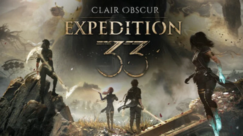 Clair Obscur Expedition 33 key art showing Gustave and the Expedition crew facing the Paintress