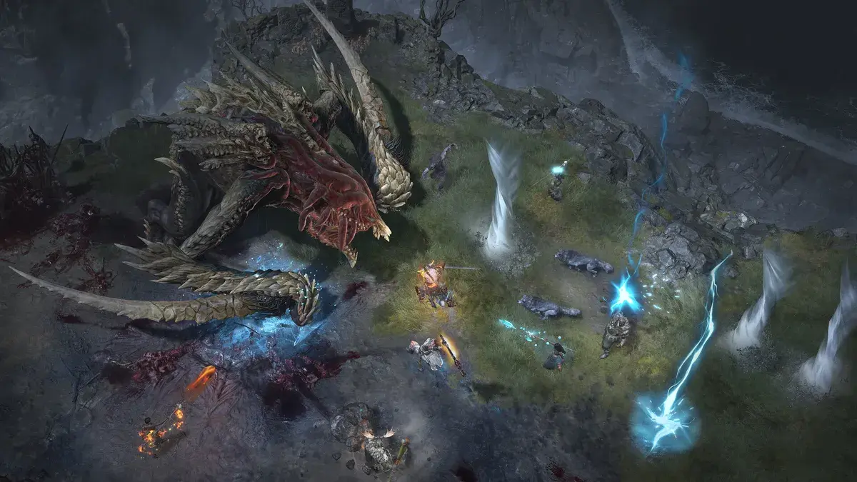Necromancer summoning an army of undead in a demon-infested dungeon
