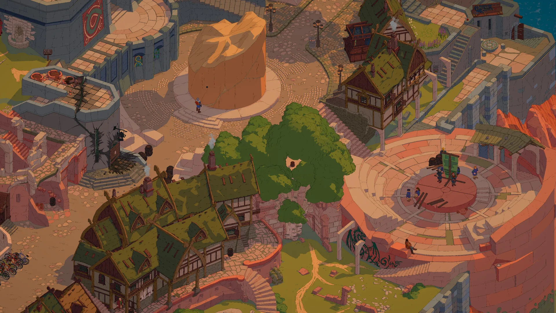 The protagonist conversing with townspeople in Esoteric Ebb