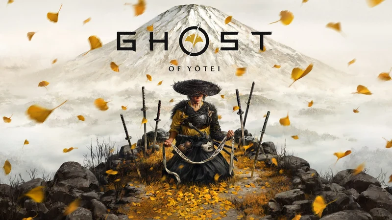 Ghost of Yotei key art with Atsu standing before Mount Yotei at sunrise