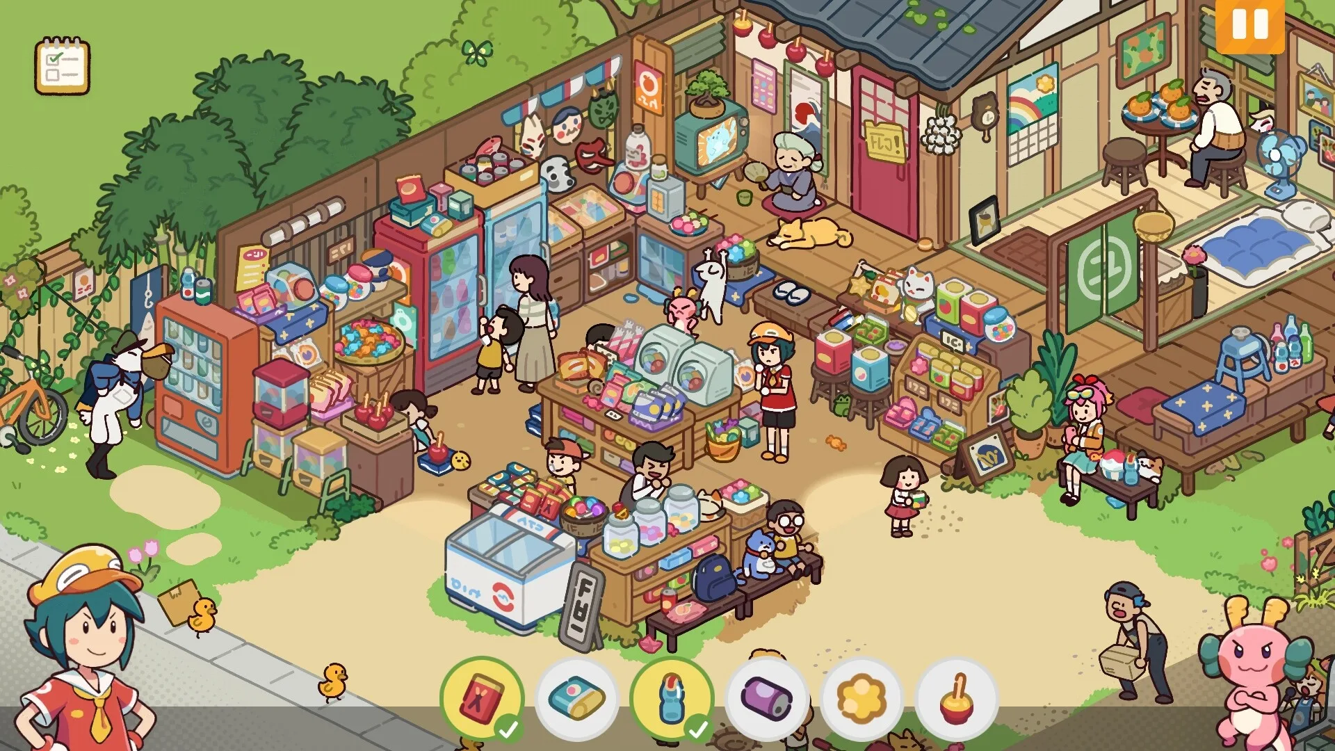 Ducky talking with a quirky townsperson in Lost and Found Co.