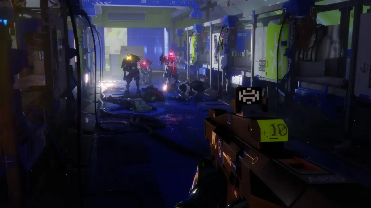 First-person view sprinting through a derelict colony corridor on Tau Ceti IV