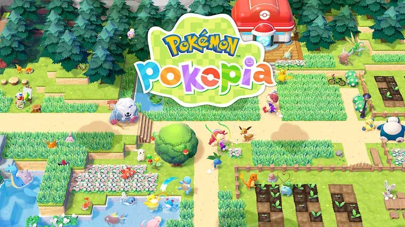 Pokemon Pokopia key art showing the new region and starter Pokemon