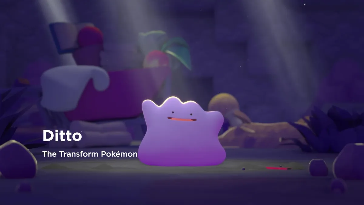Trainer exploring a lush tropical Pokopia region with new starter