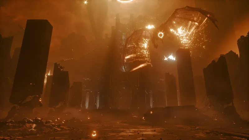 Saros key art showing a lone warrior against a cosmic alien threat