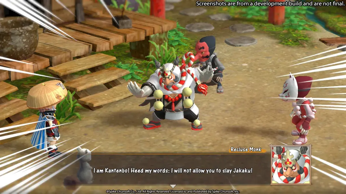 Shiren confronting a serpentine boss creature in a bamboo dungeon