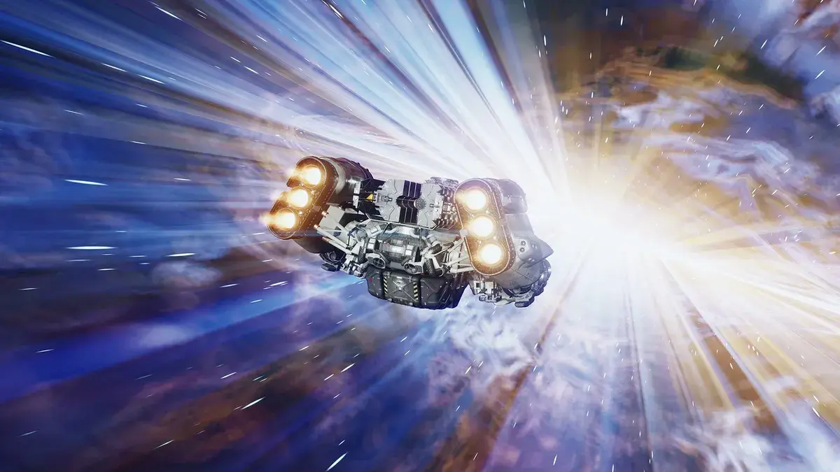 Starfield space combat with ships firing at each other