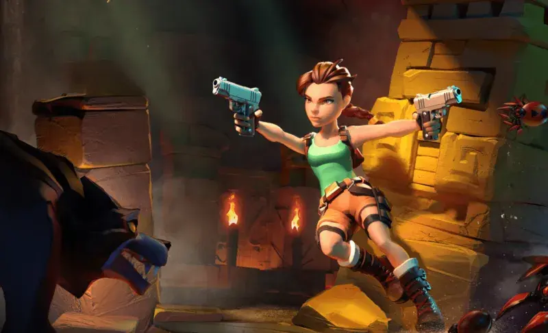 Tomb Raider Mobile key art with Lara Croft in a jungle tomb on a Netflix-exclusive adventure