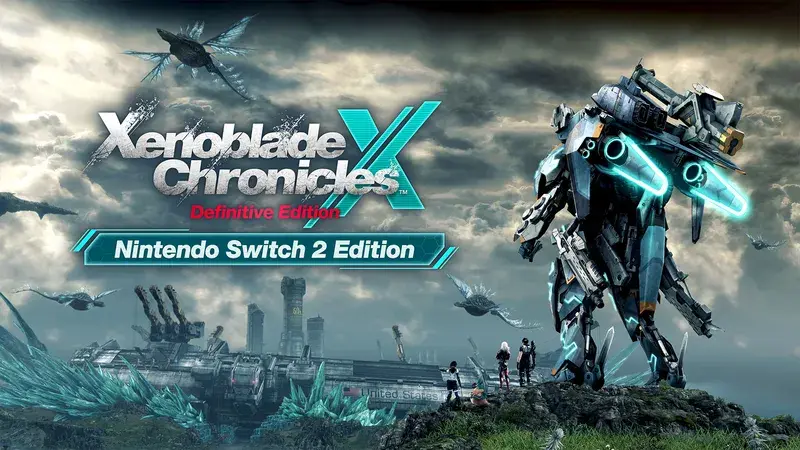 Xenoblade Chronicles X key art with characters and Skells mechs on the alien planet Mira