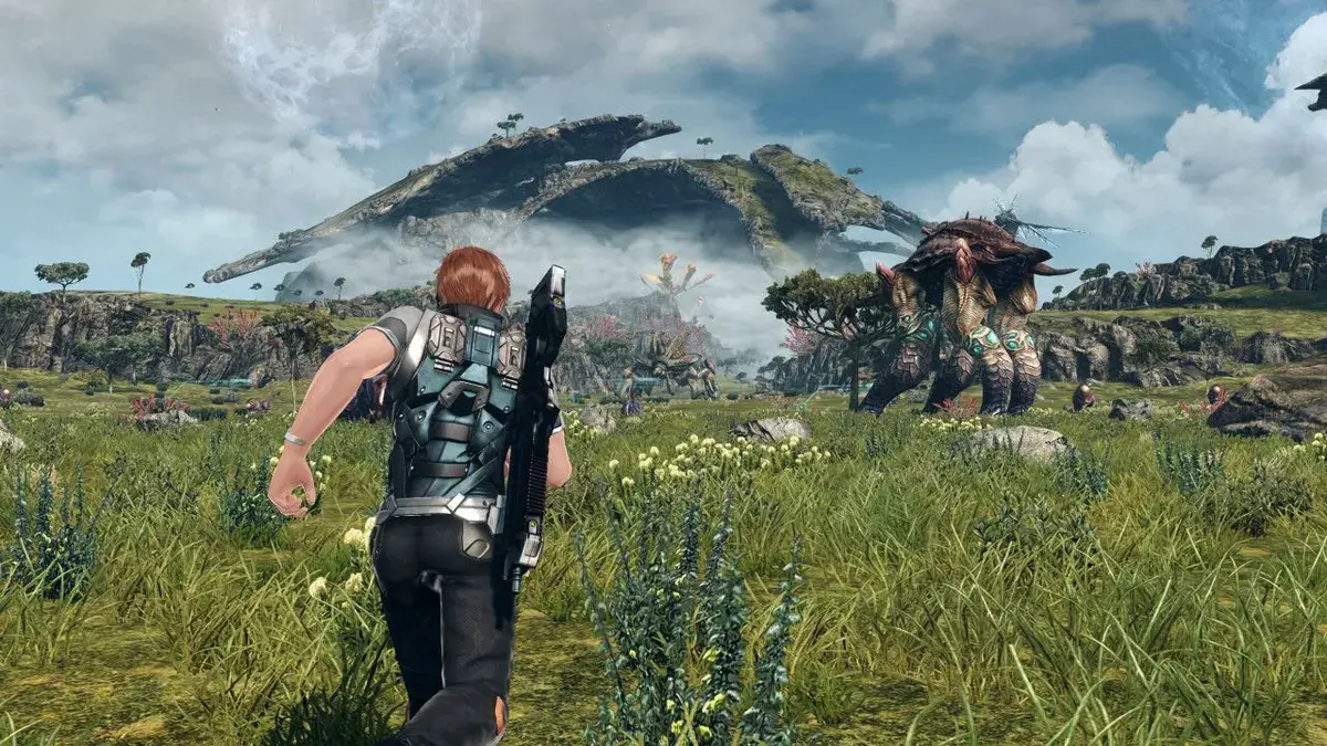 Party of characters exploring the massive alien continent of Noctilum